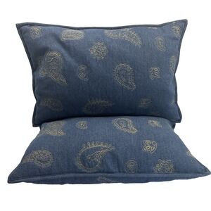 Pair Of Woolrich Denim Blue Pillow Paisley Stitch Rectangle 18x13"